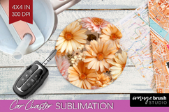 3D Flowers Car Coaster - Summer Coaster PNG Sublimation Product Image 1