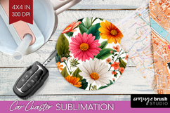 3D Flowers Car Coaster - Summer Coaster PNG Sublimation Product Image 1