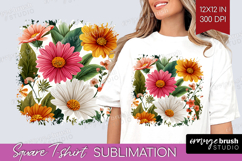 3D Flowers Square Tshirt Background - Summer PNG Sublimation Product Image 1