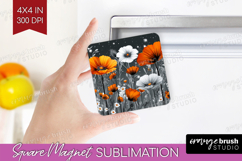 3D Flowers Magnet Sublimation - Summer Square Magnet PNG Product Image 1