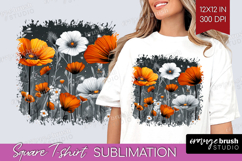 3D Flowers Square Tshirt Background - Summer PNG Sublimation Product Image 1
