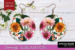 3D Flowers Round Earrings - Summer PNG Sublimation Product Image 1