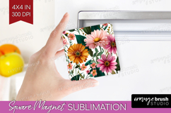 3D Flowers Magnet Sublimation - Summer Square Magnet PNG Product Image 1