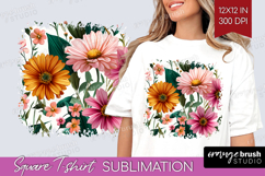 3D Flowers Square Tshirt Background - Summer PNG Sublimation Product Image 1