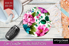 3D Flowers Car Coaster - Summer Coaster PNG Sublimation Product Image 1