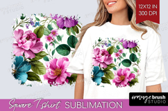 3D Flowers Square Tshirt Background - Summer PNG Sublimation Product Image 1