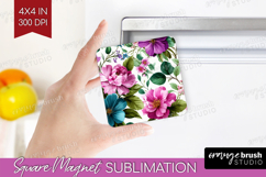 3D Flowers Magnet Sublimation - Summer Square Magnet PNG Product Image 1