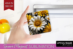 3D Flowers Magnet Sublimation - Summer Square Magnet PNG Product Image 1