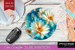 3D Flowers Car Coaster - Summer Coaster PNG Sublimation Product Image 1