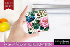 3D Flowers Magnet Sublimation - Summer Square Magnet PNG Product Image 1