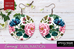 3D Flowers Round Earrings - Summer PNG Sublimation Product Image 1
