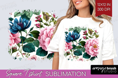 3D Flowers Square Tshirt Background - Summer PNG Sublimation Product Image 1