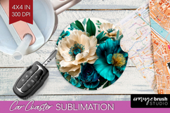 3D Flowers Car Coaster - Summer Coaster PNG Sublimation Product Image 1