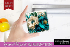 3D Flowers Magnet Sublimation - Summer Square Magnet PNG Product Image 1