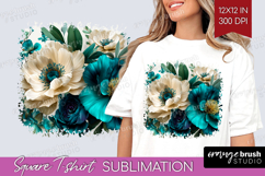 3D Flowers Square Tshirt Background - Summer PNG Sublimation Product Image 1