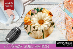 3D Flowers Car Coaster - Summer Coaster PNG Sublimation Product Image 1