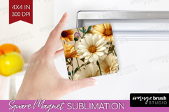 3D Flowers Magnet Sublimation - Summer Square Magnet PNG Product Image 1