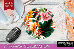 3D Flowers Car Coaster - Summer Coaster PNG Sublimation Product Image 1