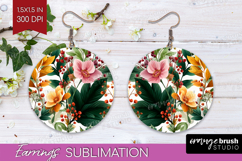 3D Flowers Round Earrings - Summer PNG Sublimation Product Image 1