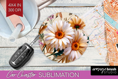3D Flowers Car Coaster - Summer Coaster PNG Sublimation Product Image 1