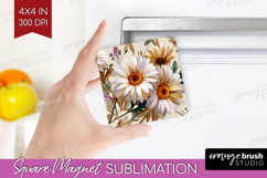 3D Flowers Magnet Sublimation - Summer Square Magnet PNG Product Image 1