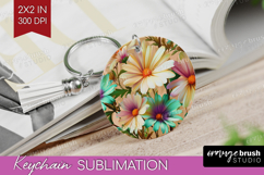 3D Flowers Keychain PNG - Summer Keychain Sublimation Product Image 1