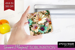 3D Flowers Magnet Sublimation - Summer Square Magnet PNG Product Image 1