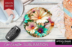3D Flowers Car Coaster - Summer Coaster PNG Sublimation Product Image 1