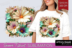 3D Flowers Square Tshirt Background - Summer PNG Sublimation Product Image 1