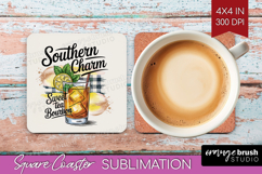 Tea Bourbon Cocktail Square Coaster Summer Drink Coaster PNG Product Image 1