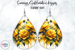 Peony Earrings Sublimation | Watercolour Peonies | Teardrop Product Image 1