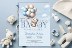 Teddy bear with balloons blue and ivory Boy bay shower ZB78 Product Image 1