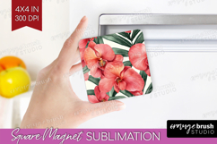 Tropical Flowers Magnet Sublimation - Floral Square Magnet Product Image 1