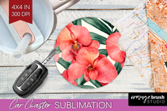 Tropical Flowers Car Coaster - Floral Coaster PNG Product Image 1