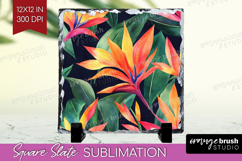 Tropical Flowers Slate PNG - Floral Square Slate Sublimation Product Image 1