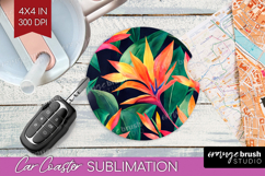 Tropical Flowers Car Coaster - Floral Coaster PNG Product Image 1