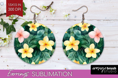 Tropical Flowers Round Earrings - Floral PNG Sublimation Product Image 1
