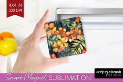 Tropical Flowers Magnet Sublimation - Floral Square Magnet Product Image 1