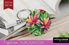Tropical Flowers Keychain PNG - Floral Keychain Sublimation Product Image 1