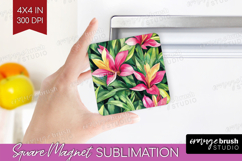 Tropical Flowers Magnet Sublimation - Floral Square Magnet Product Image 1
