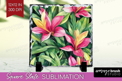 Tropical Flowers Slate PNG - Floral Square Slate Sublimation Product Image 1