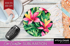 Tropical Flowers Car Coaster - Floral Coaster PNG Product Image 1