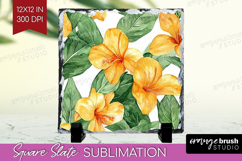 Tropical Flowers Slate PNG - Floral Square Slate Sublimation Product Image 1