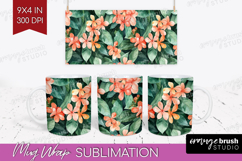 Tropical Flowers Mug Wrap - Floral Mug PNG Sublimation Product Image 1