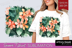 Tropical Flowers Square Tshirt Background - Floral PNG Product Image 1