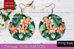Tropical Flowers Round Earrings - Floral PNG Sublimation Product Image 1