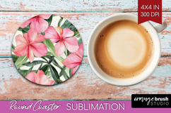 Tropical Flowers Round Coaster - Floral Coaster PNG Product Image 1