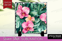 Tropical Flowers Slate PNG - Floral Square Slate Sublimation Product Image 1