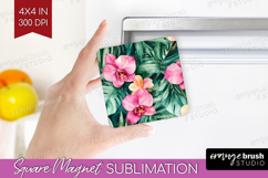 Tropical Flowers Magnet Sublimation - Floral Square Magnet Product Image 1
