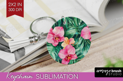 Tropical Flowers Keychain PNG - Floral Keychain Sublimation Product Image 1